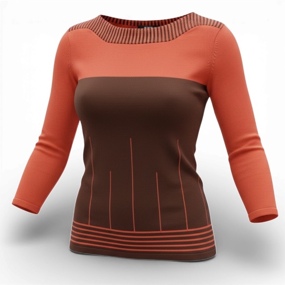 Notations Tops - Notations Women's Coral and Chocolate Brown Long 3/4 Sleeve Top
